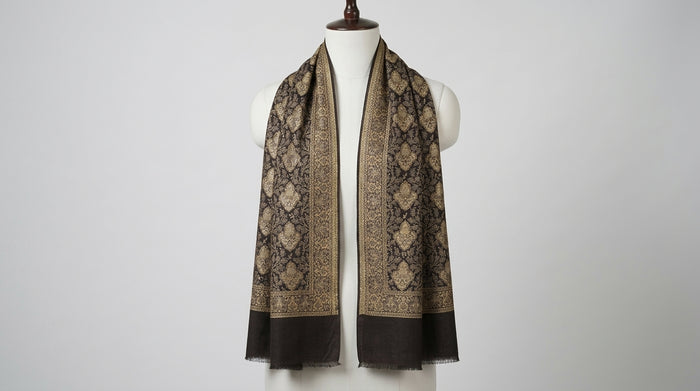 Kani Silk Stole — Charcoal & Gold