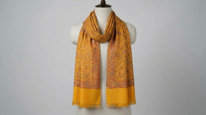 Jamawar Kani Shawl — Mustard Gold
