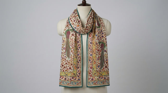 Kalamkari Dupatta — Ivory & Mustard