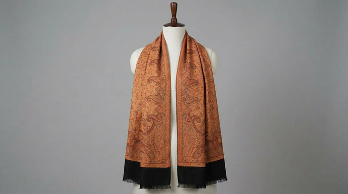 Jamawar Kani Shawl — Rust & Black