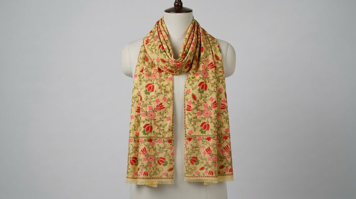 Phulkari Dupatta — Cream & Pink