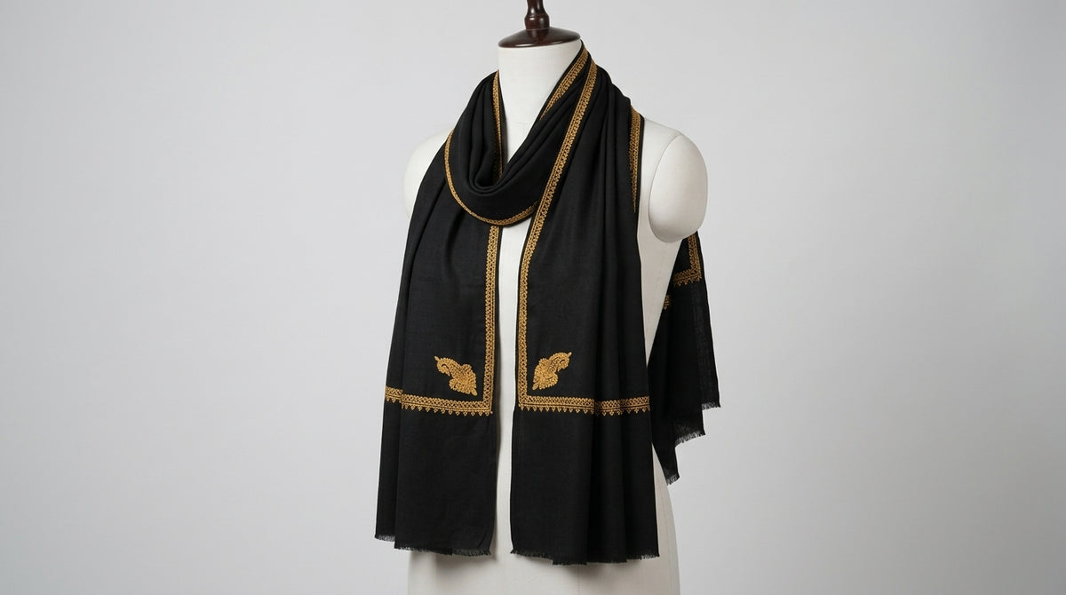 Kashmiri Pashmina Shawl — Onyx & Gold