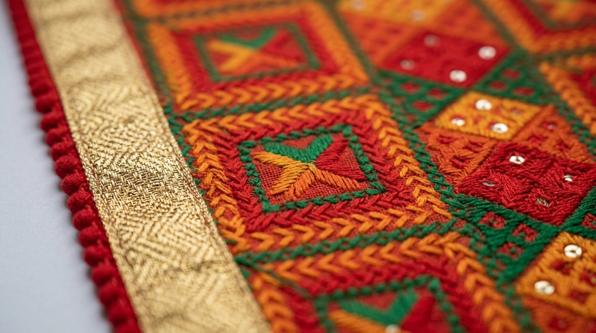 Phulkari Dupatta — Red & Gold