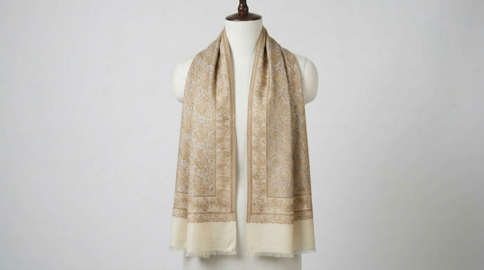 Kani Silk Stole — Taupe & Ivory