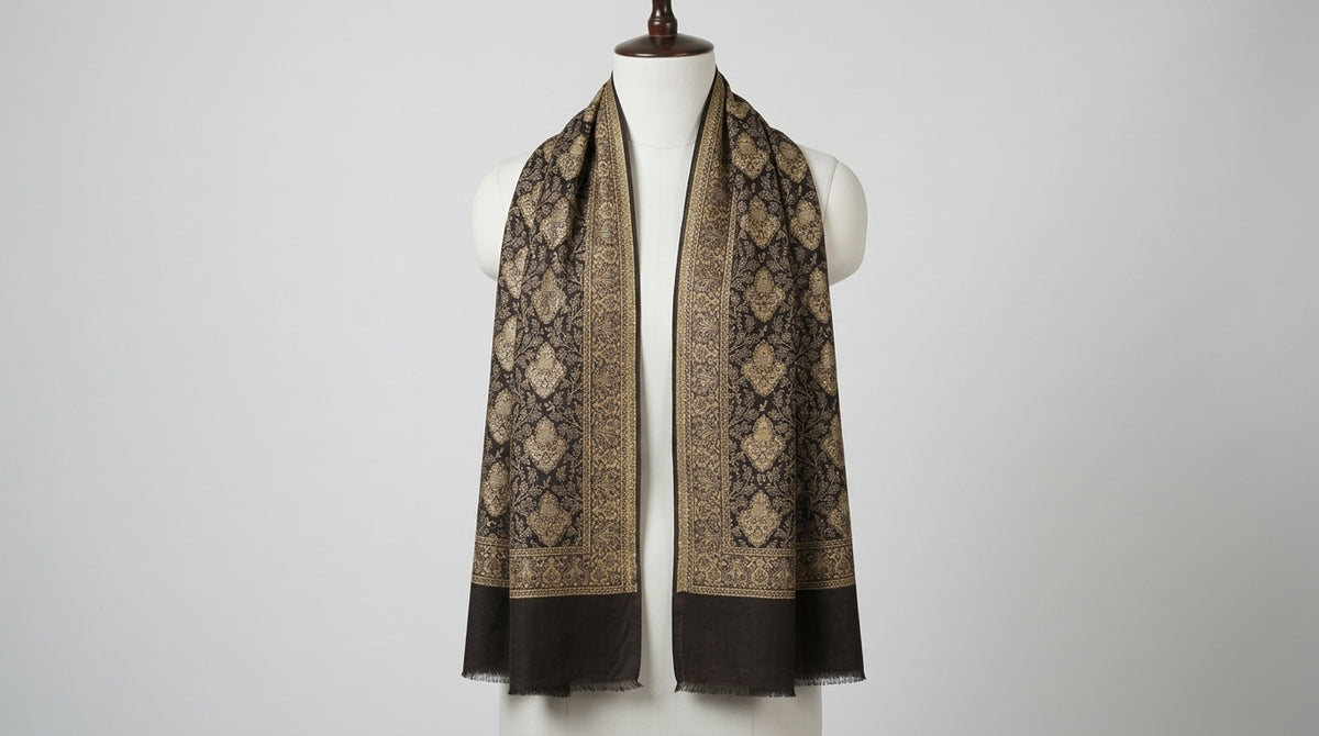 Kani Silk Stole — Charcoal & Gold