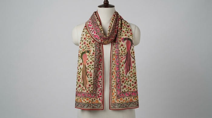 Kalamkari Dupatta — Ivory & Pink
