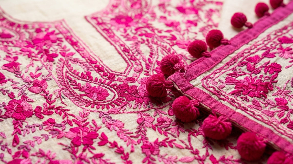 Phulkari Suit — Ivory & Magenta