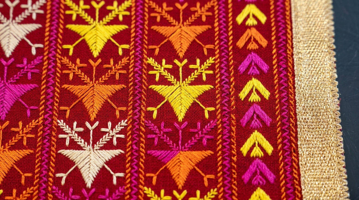 Phulkari Bagh Dupatta — Maroon & Gold