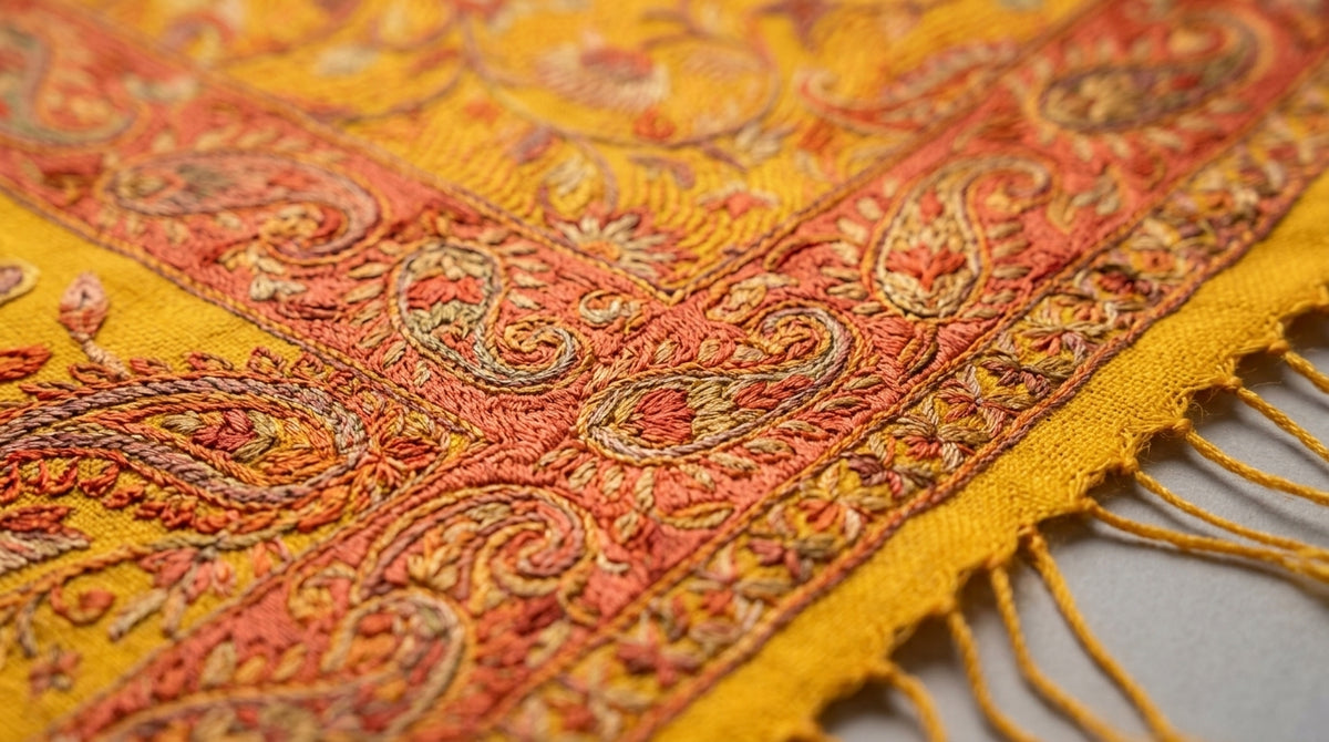 Jamawar Kani Shawl — Mustard Gold