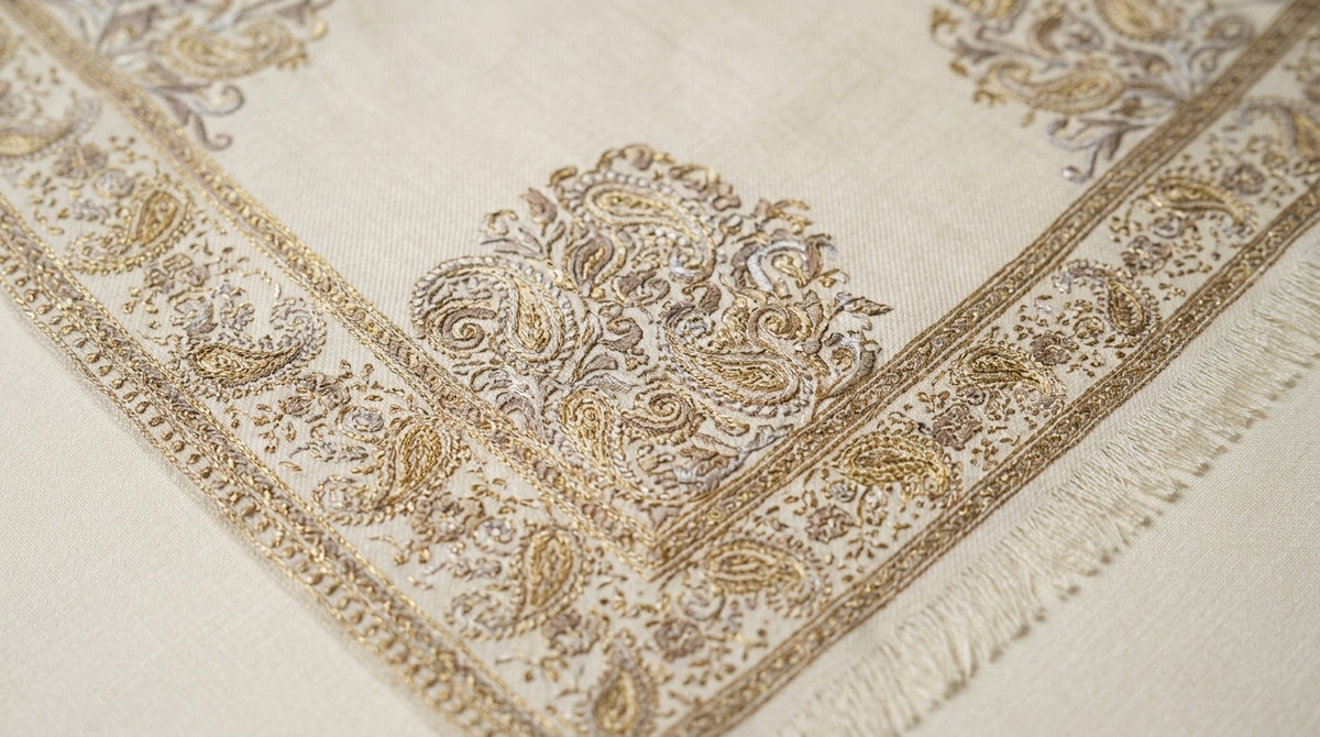 Kani Silk Stole — Taupe & Ivory
