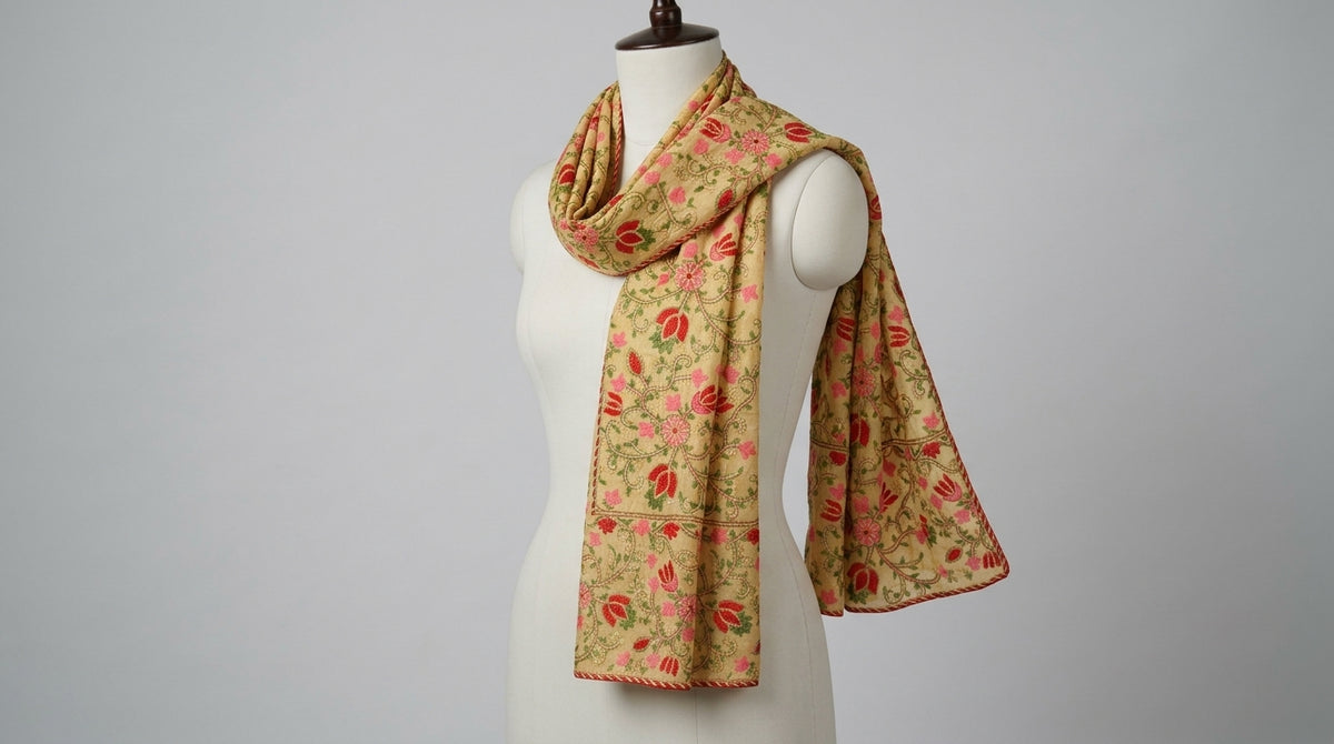 Phulkari Dupatta — Cream & Pink