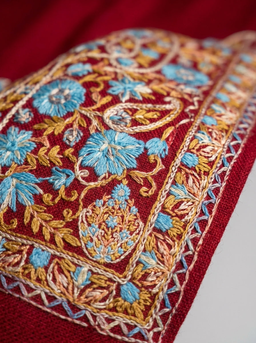 Lahori Embroidered Phiran — Red & Coral