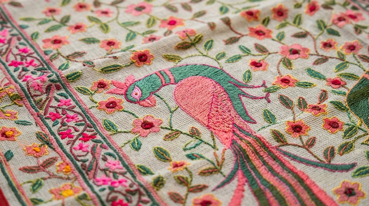 Kalamkari Dupatta — Ivory & Pink