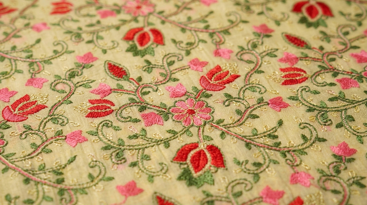 Phulkari Dupatta — Cream & Pink