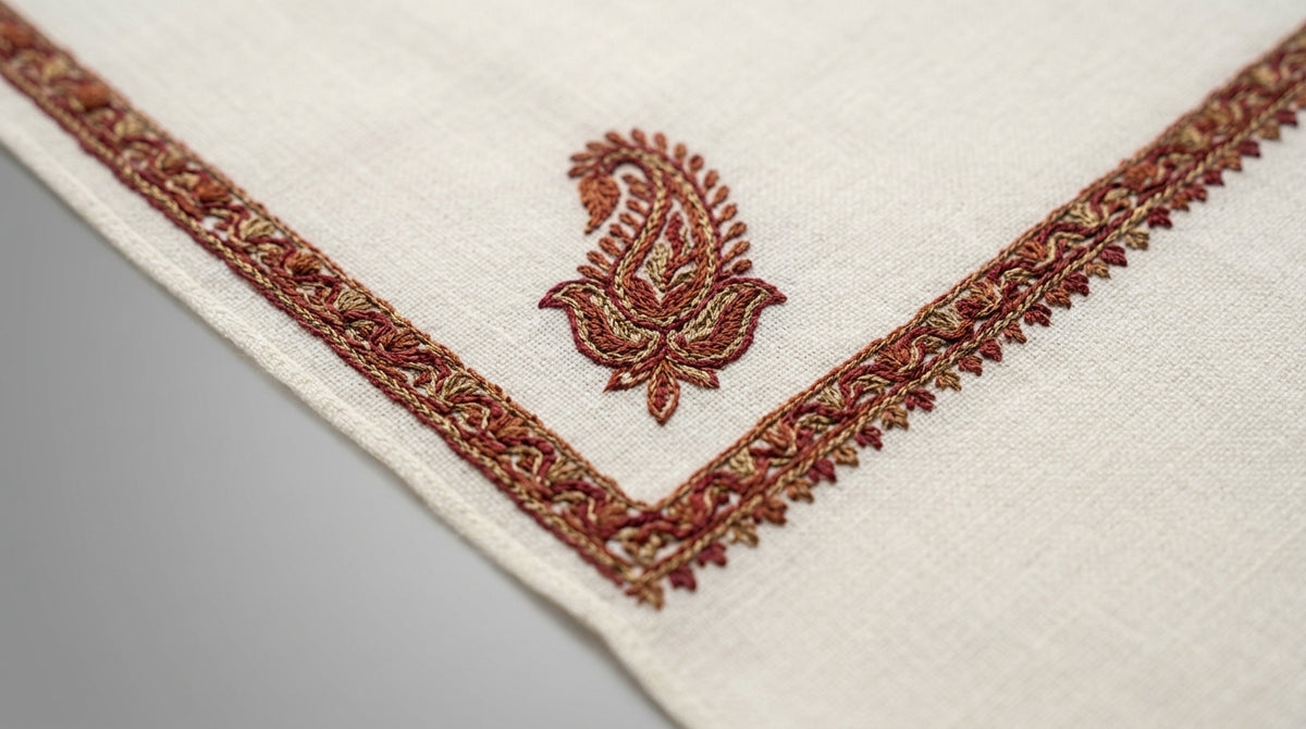 Kashmiri Pashmina Shawl — Ivory & Rust