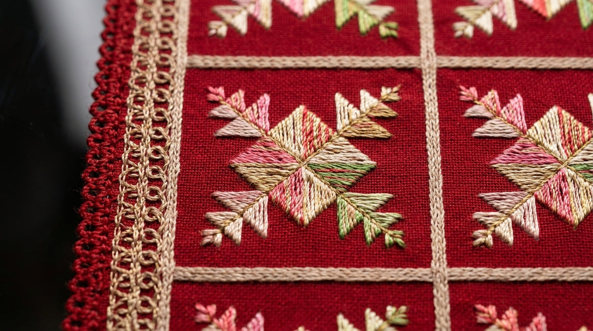 Phulkari Dupatta — Maroon & Cream