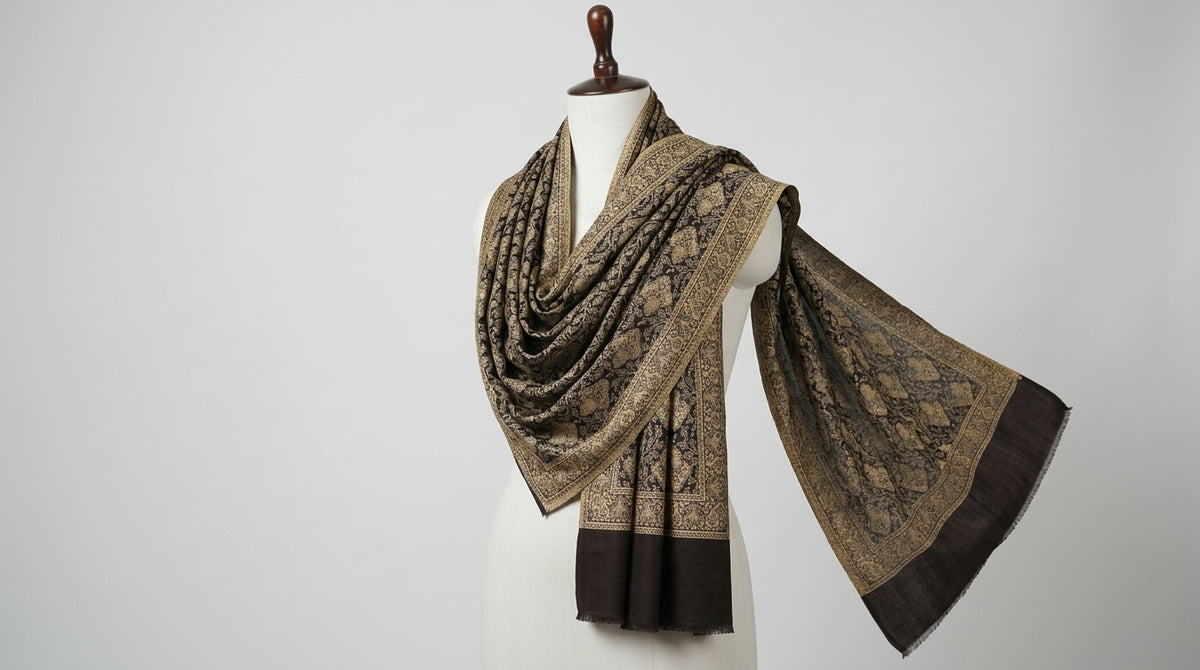 Kani Silk Stole — Charcoal & Gold