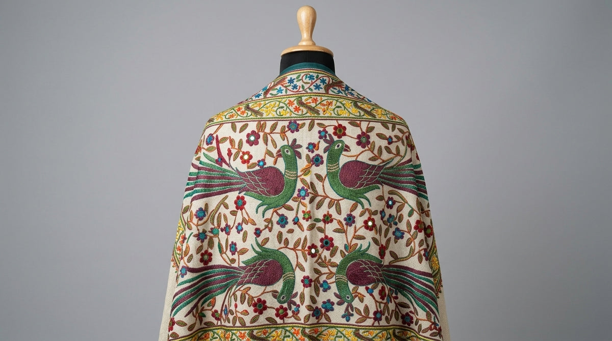 Kalamkari Dupatta — Ivory & Mustard