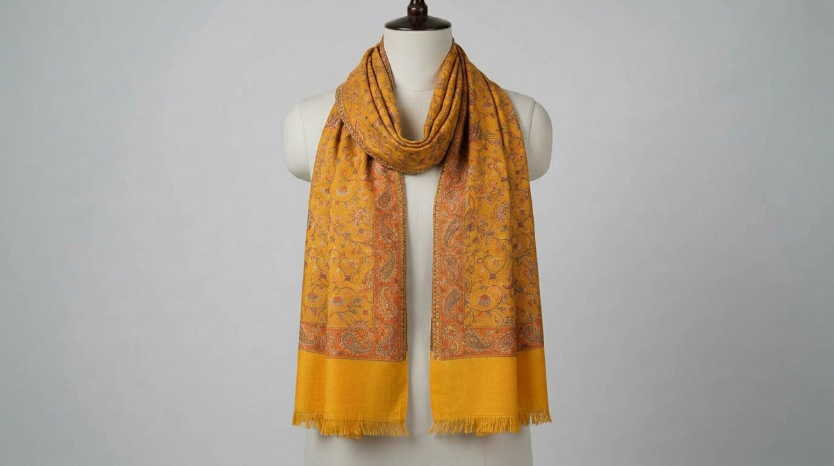 Jamawar Kani Shawl — Mustard Gold