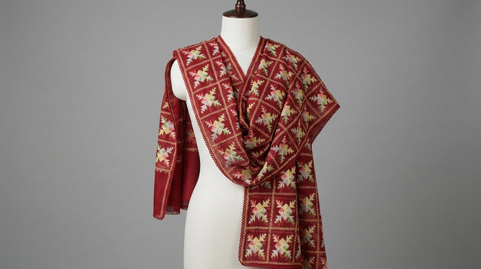 Phulkari Dupatta — Maroon & Cream
