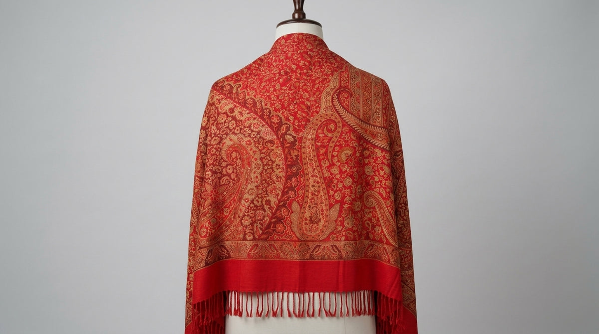 Jamawar Kani Shawl — Crimson & Gold