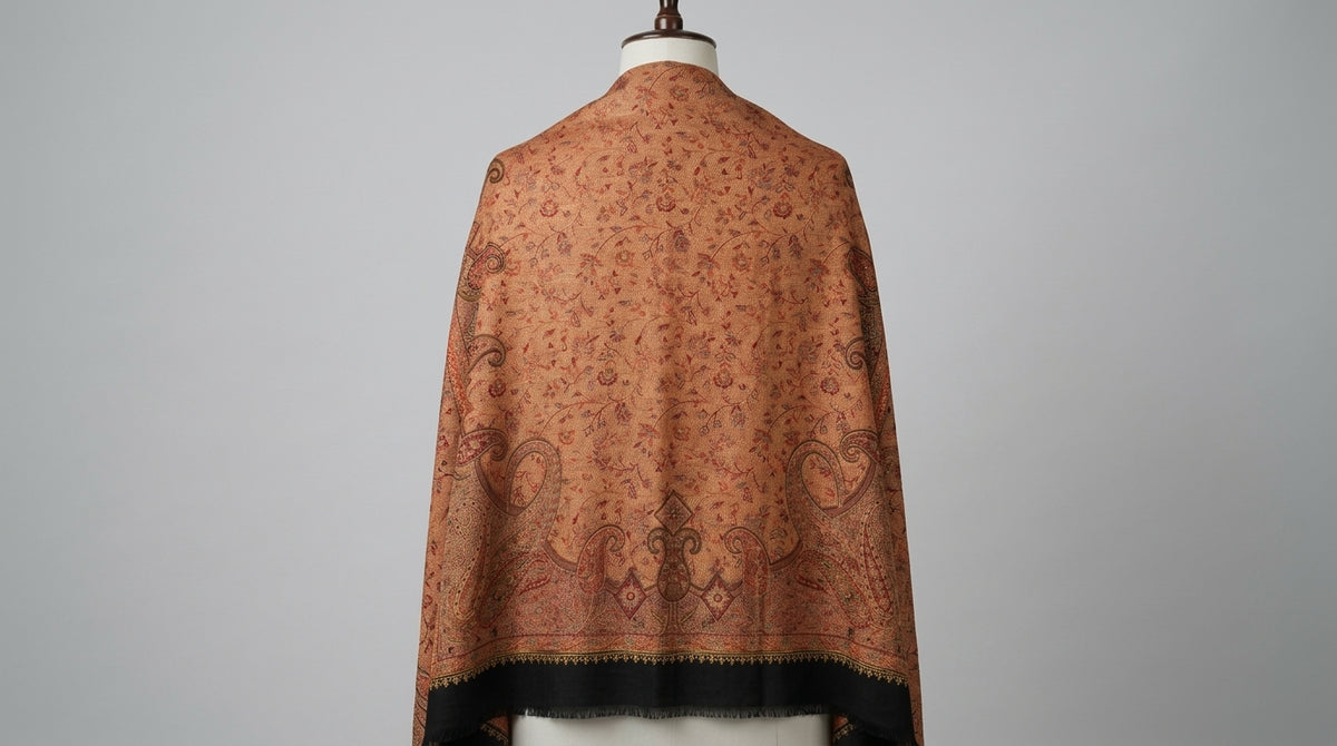 Jamawar Kani Shawl — Rust & Black