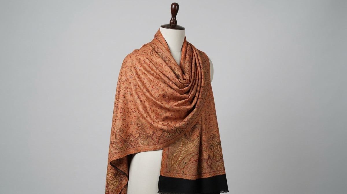 Jamawar Kani Shawl — Rust & Black