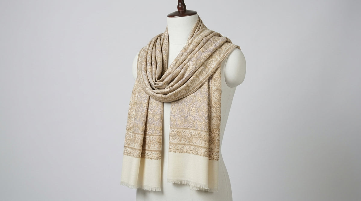 Kani Silk Stole — Taupe & Ivory
