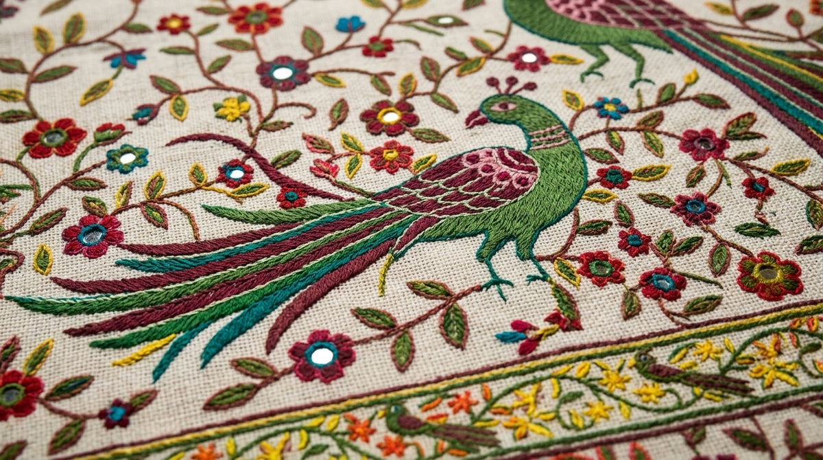 Kalamkari Dupatta — Ivory & Mustard