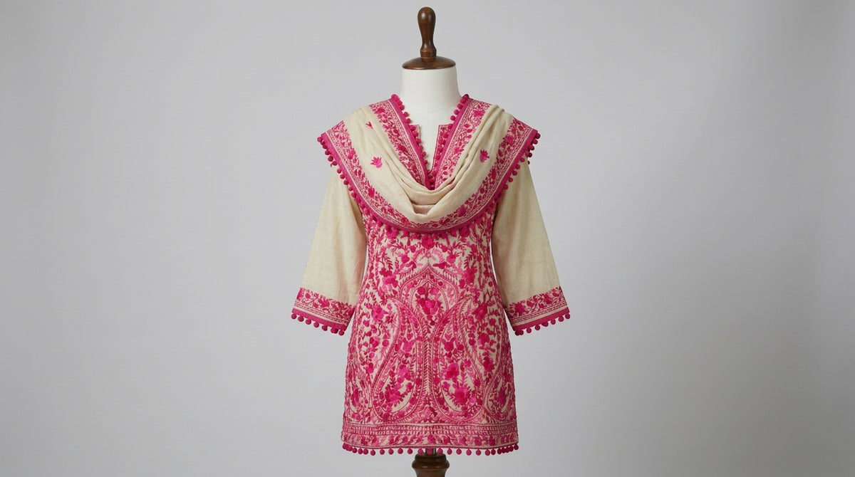 Phulkari Suit — Ivory & Magenta