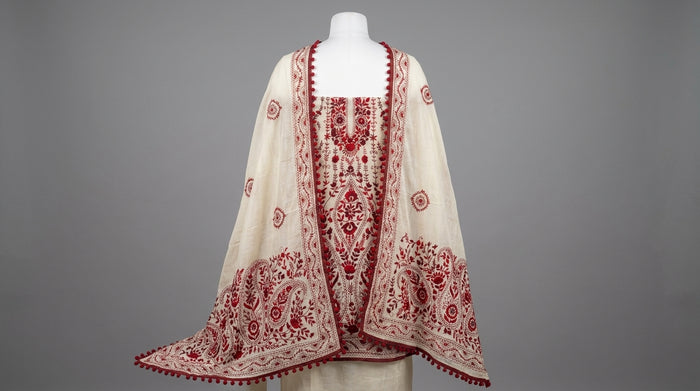 Phulkari Suit — Ivory & Maroon
