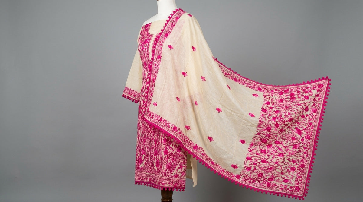 Phulkari Suit — Ivory & Magenta