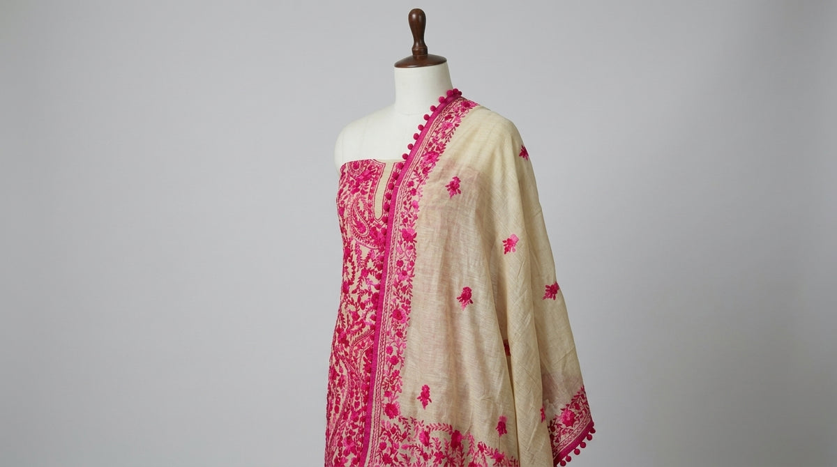 Phulkari Suit — Ivory & Magenta