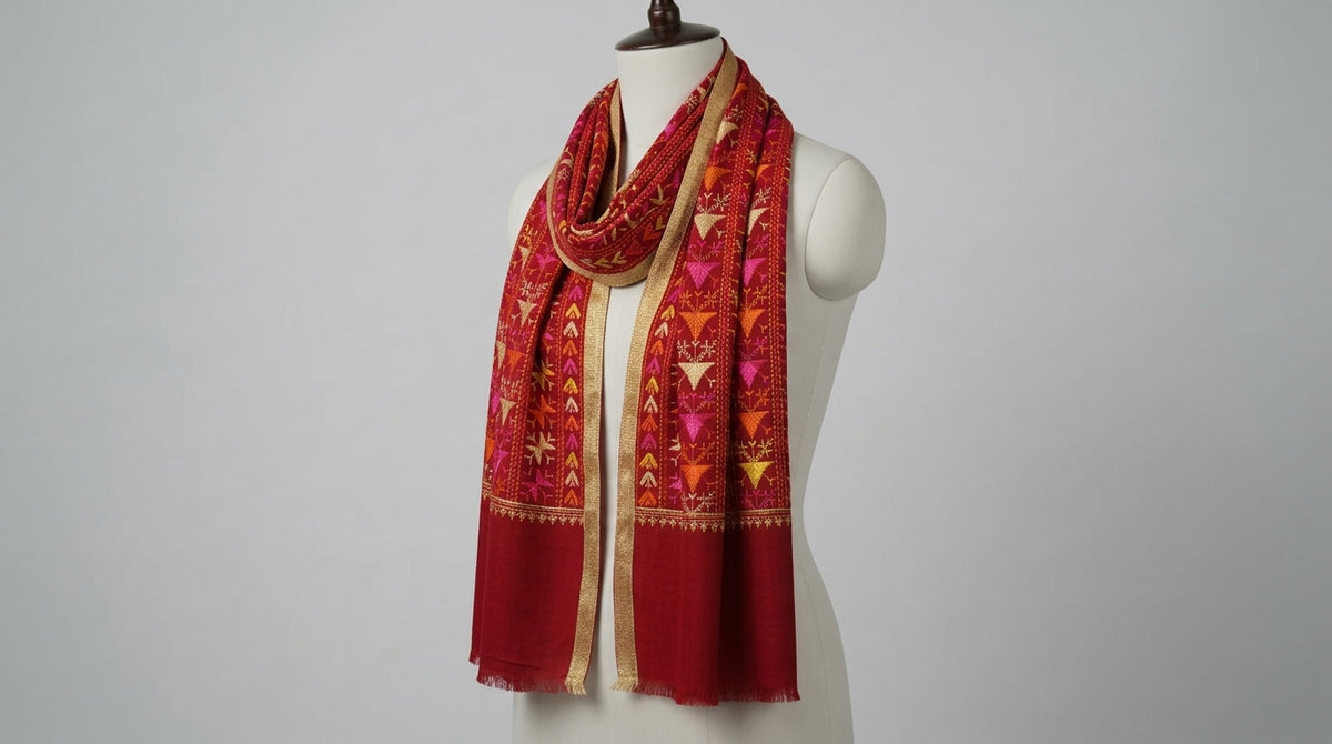 Phulkari Bagh Dupatta — Maroon & Gold