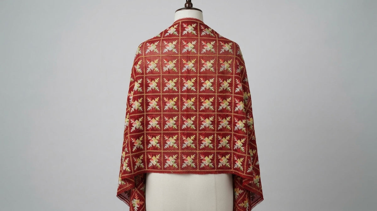 Phulkari Dupatta — Maroon & Cream