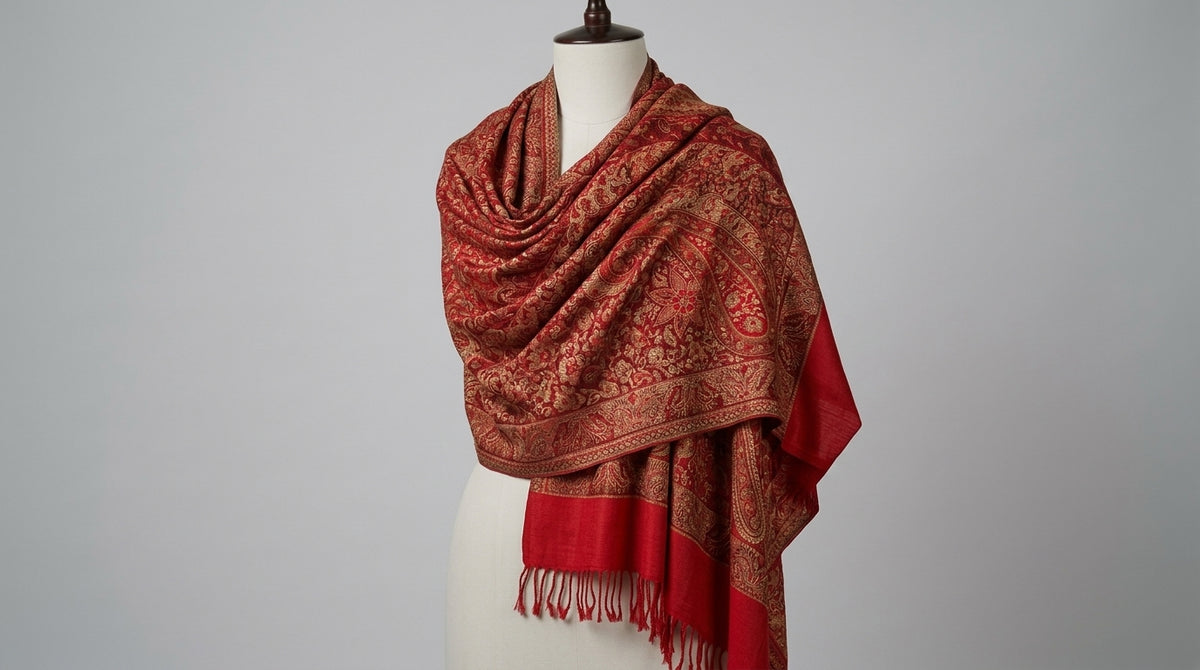 Jamawar Kani Shawl — Crimson & Gold