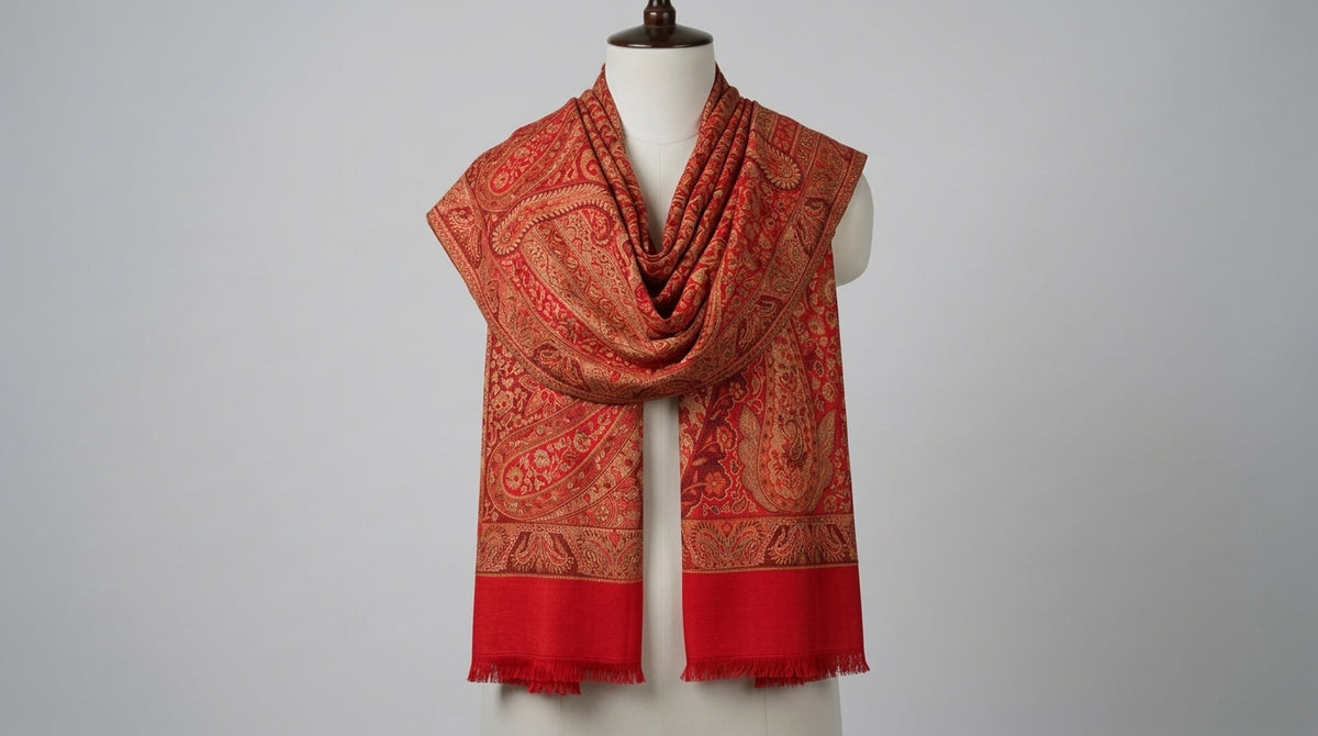 Jamawar Kani Shawl — Crimson & Gold