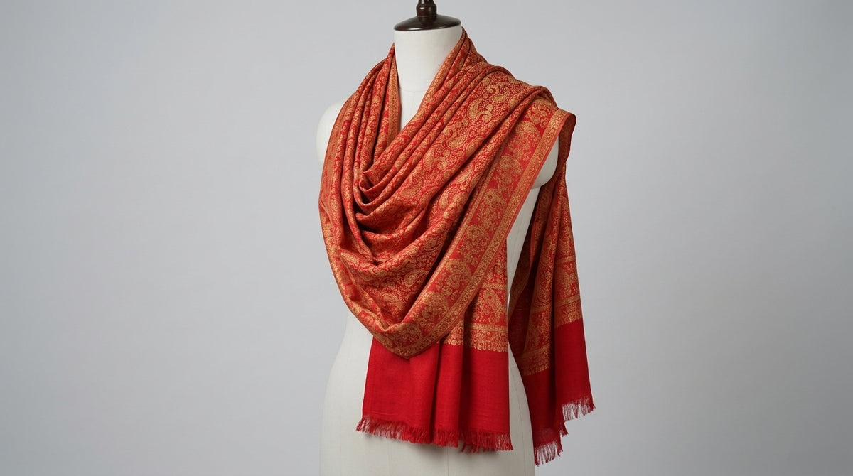 Kani Silk Stole — Rust & Gold