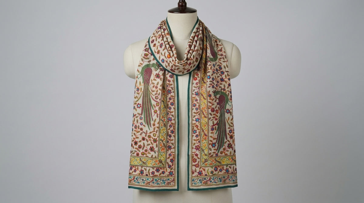 Kalamkari Dupatta — Ivory & Mustard