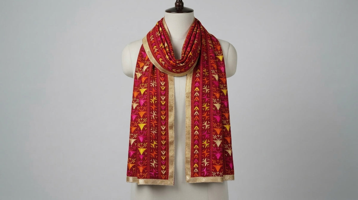 Phulkari Bagh Dupatta — Maroon & Gold