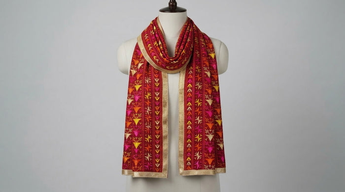 Phulkari Bagh Dupatta — Maroon & Gold