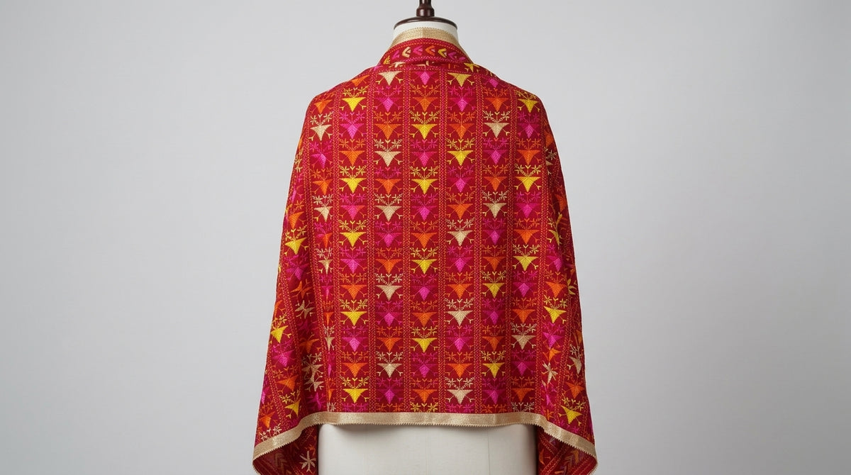 Phulkari Bagh Dupatta — Maroon & Gold