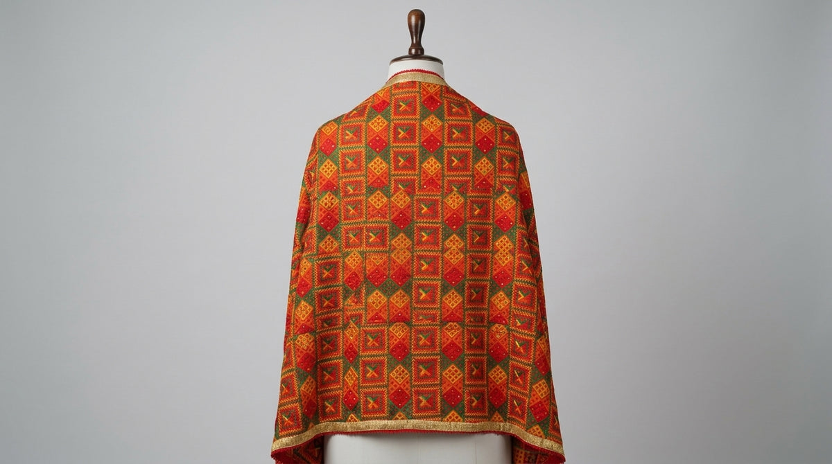 Phulkari Dupatta — Red & Gold
