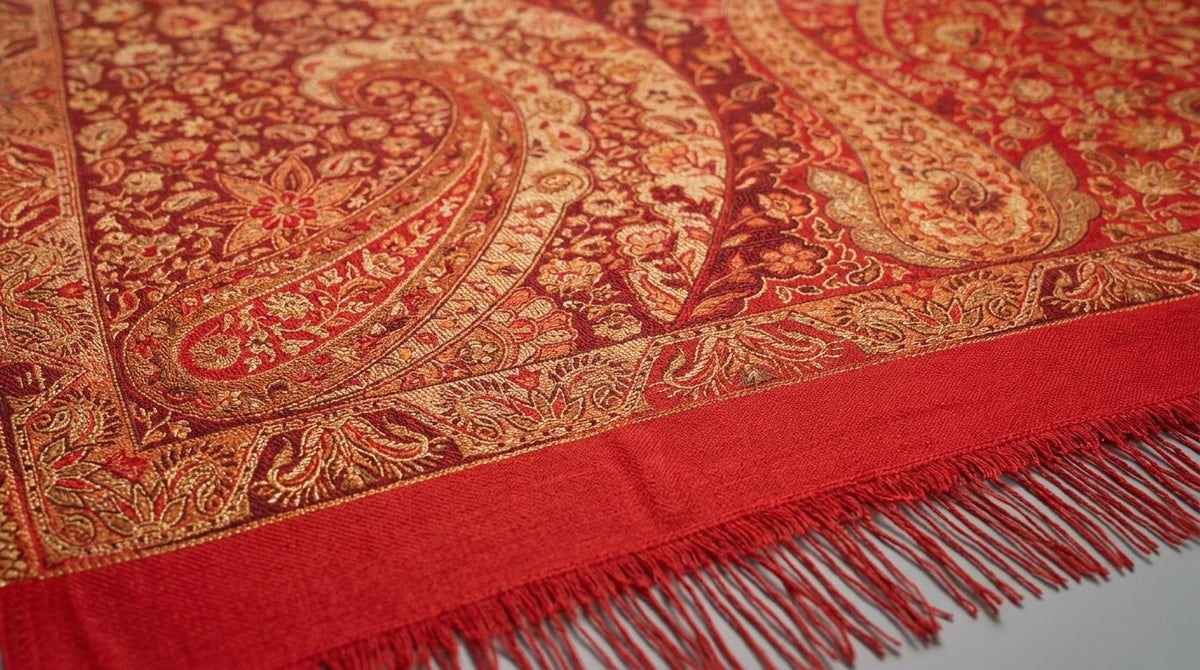 Jamawar Kani Shawl — Crimson & Gold