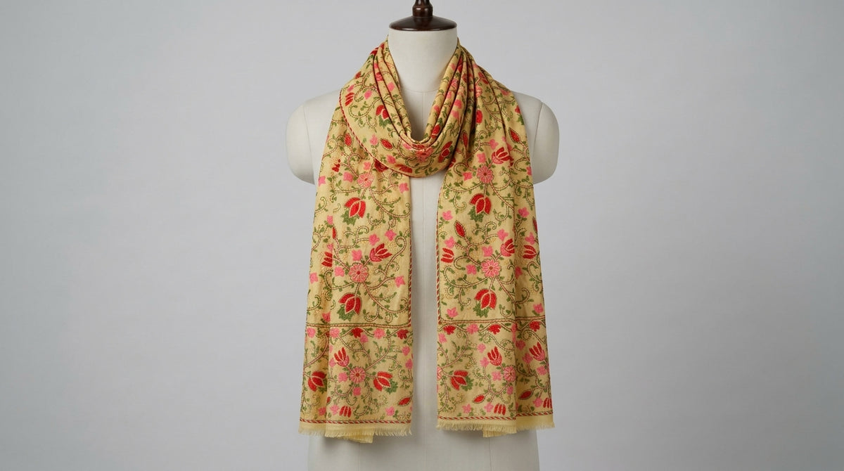 Phulkari Dupatta — Cream & Pink