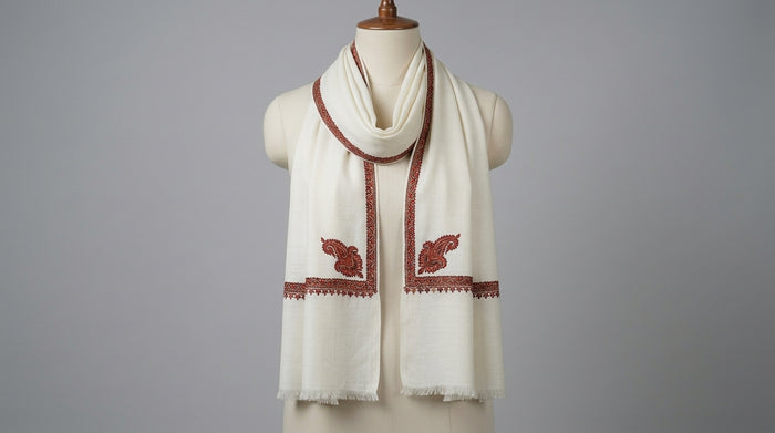 Kashmiri Pashmina Shawl — Ivory & Rust