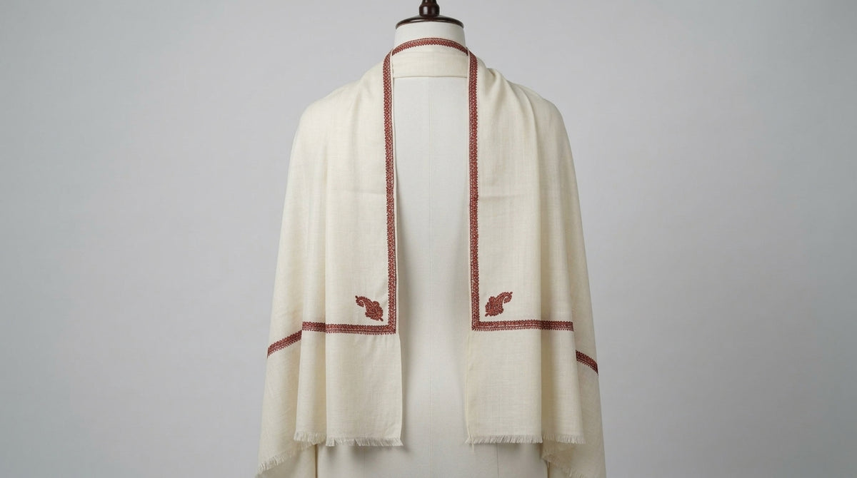 Kashmiri Pashmina Shawl — Ivory & Rust