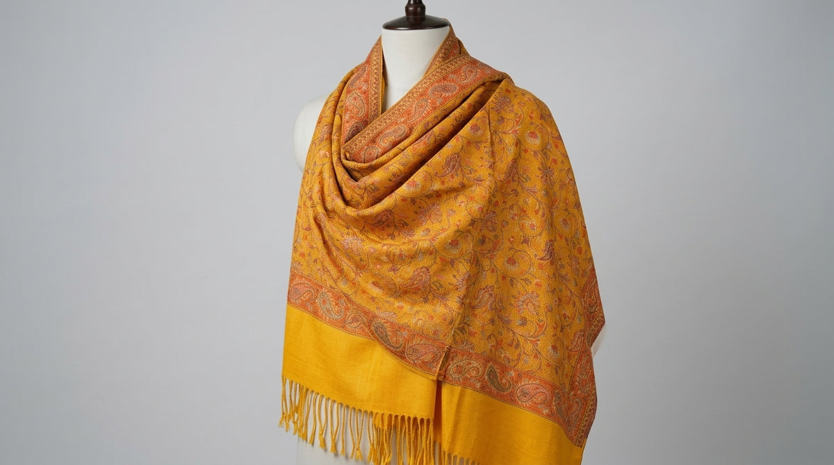 Jamawar Kani Shawl — Mustard Gold